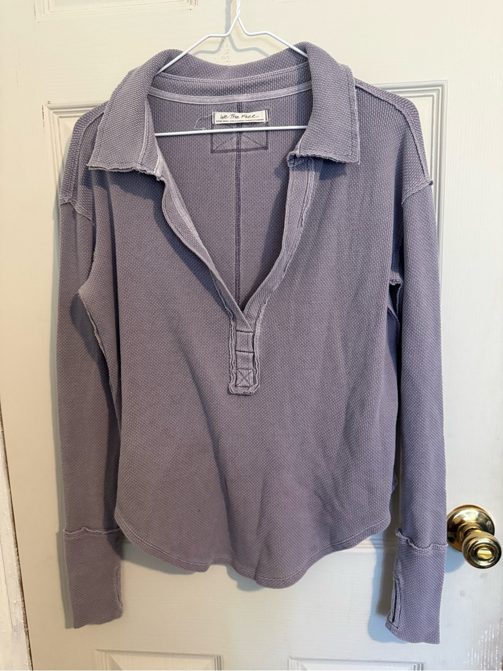 Lavender Waffle-Knit Long Sleeve Polo